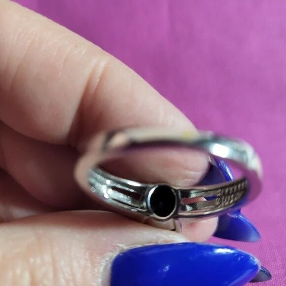 Thai Black Spinel Solitaire Stainless Steel Ring - Picture 2 of 5